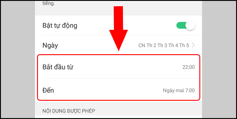 T&ugrave;y chỉnh thời gian bắt đầu v&agrave; kết th&uacute;c chế độ Kh&ocirc;ng l&agrave;m phiền
